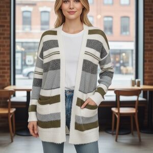 🆑Pink Clover Cozy Striped Open-Front Cardigan Sweater Size S